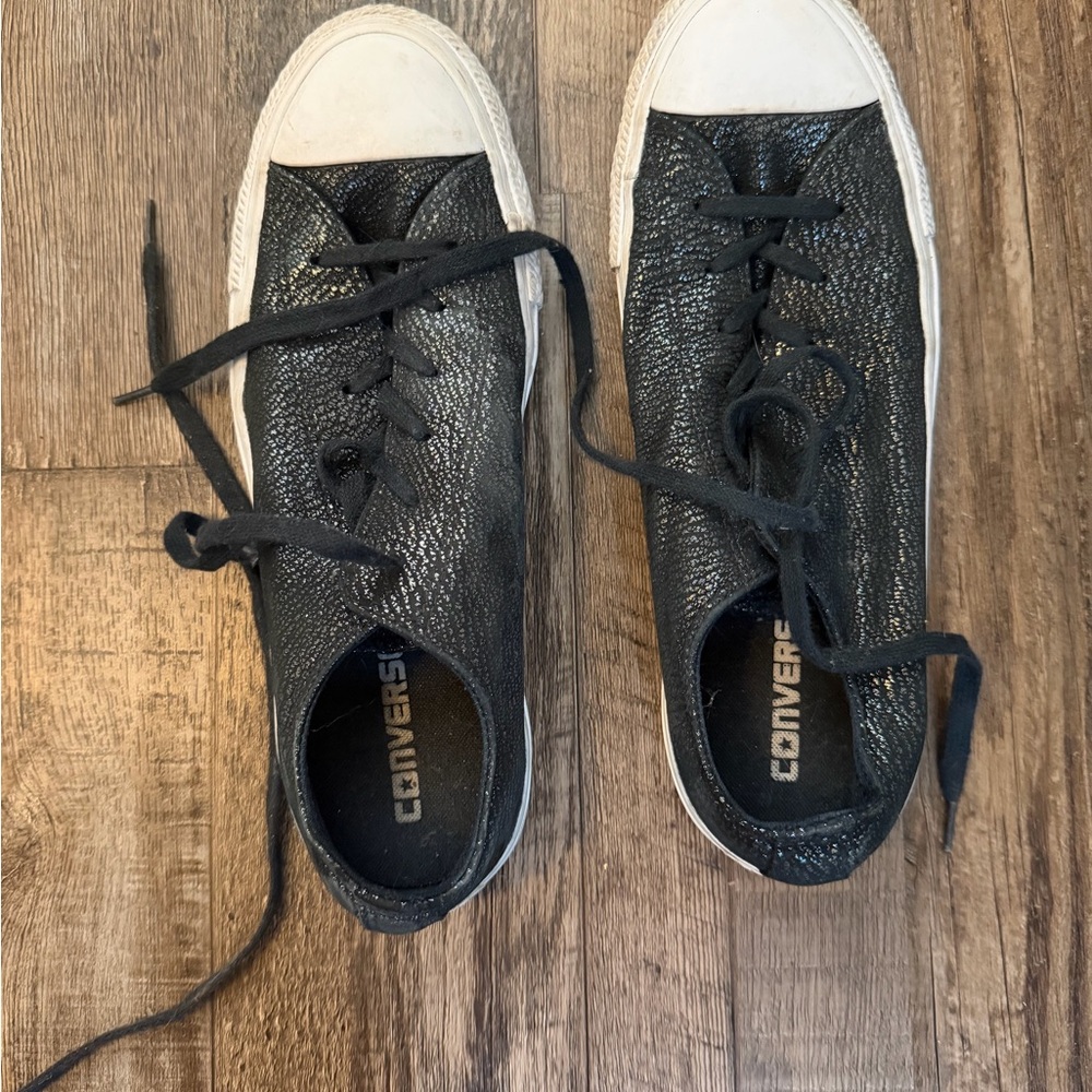 Unique Converse Black Shiny Low Top Sneaker size 8.5